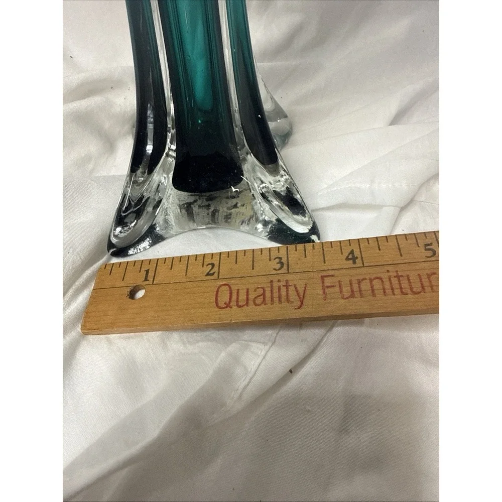 Vintage MCM Teal Sommerso Bud Table Floor Eiffel Tower Vase 16